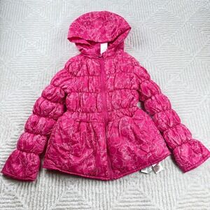 Kids Minnie Mouse Puffer Jacket 13 Hooded Pink White Disney Character Zip Up